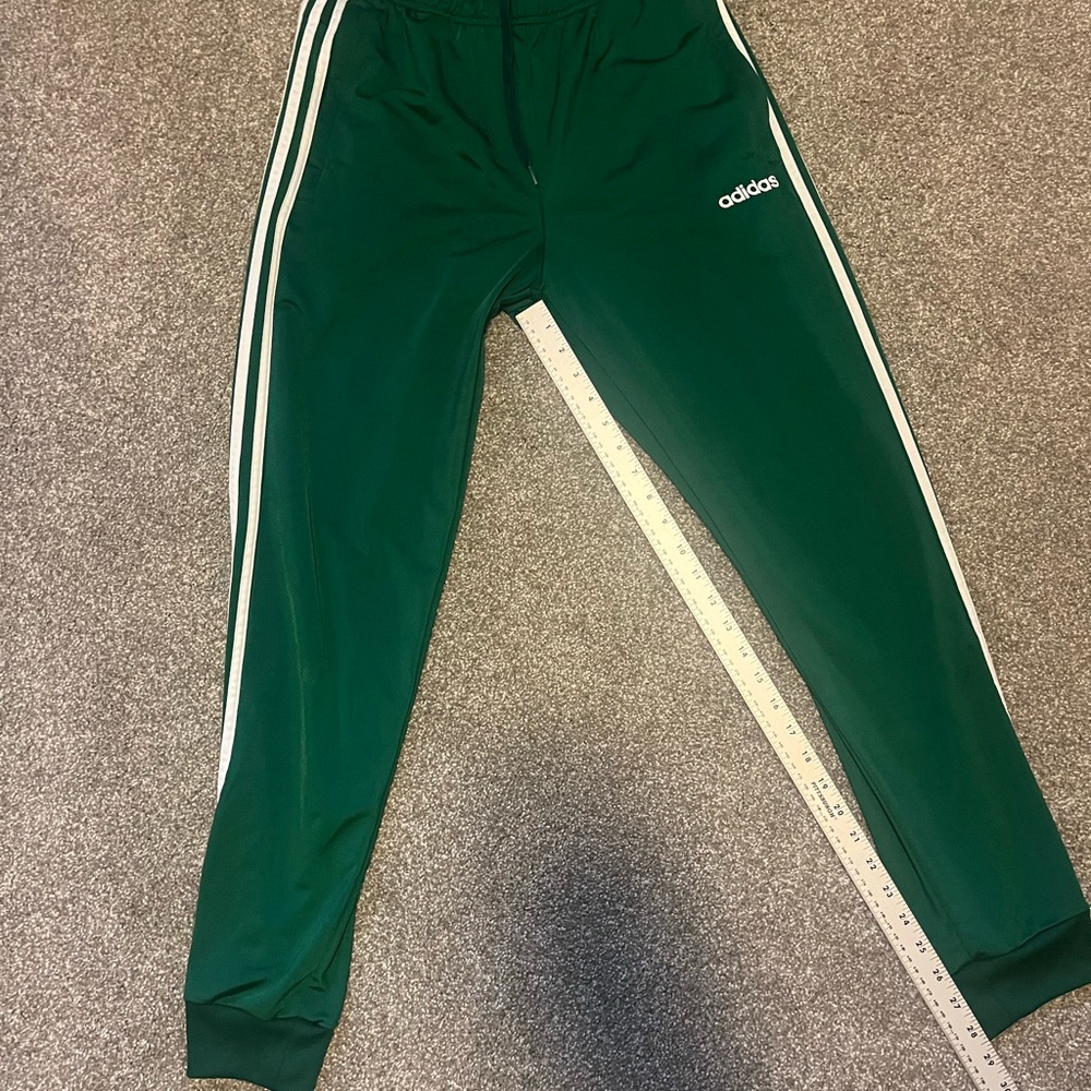 Adidas Green Track Pants with White Stripes
